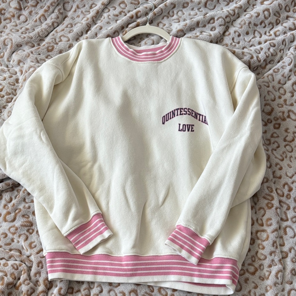 Women's Cream and Pink Crew Neck Sweater